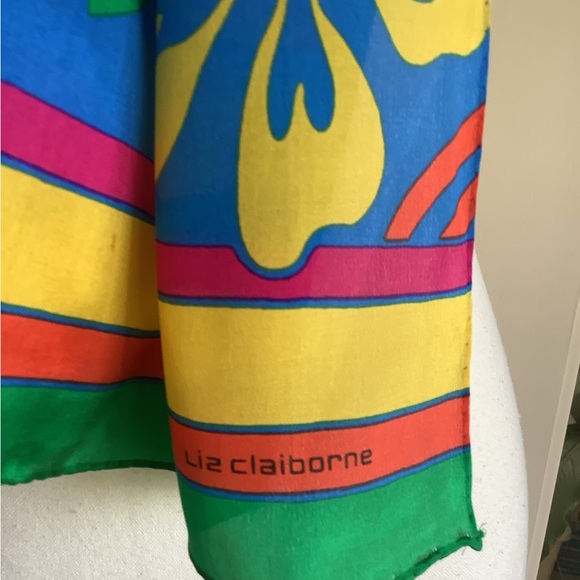 Liz Claiborne Blue Tropical Floral Print Scarf - Picture 3 of 10